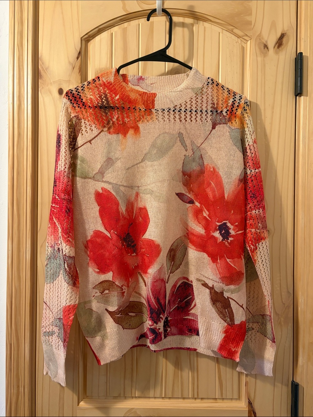 Floral Lightweight Knit Sweater - Red/Peach